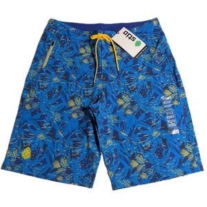 Stio Speedy Stream Board Shorts Mens 33 Painted Floral Blue Swim Trunks NWT